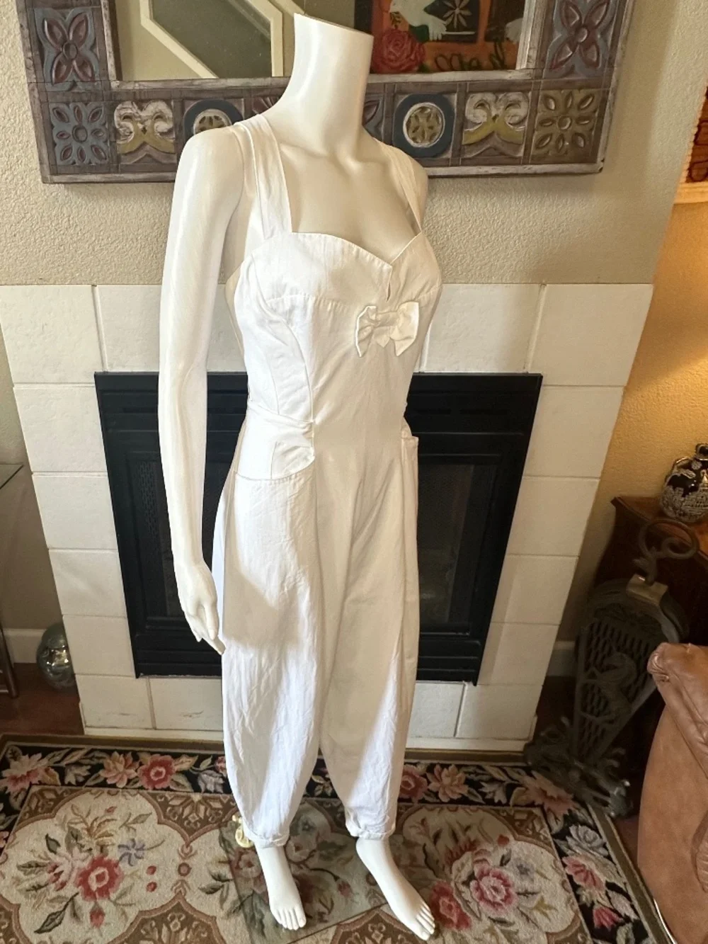 KAREN ALEXANDER Vtg WHITE JUMPSUIT parachute pant ROMPER pockets 10 style W4169 - Picture 7 of 15